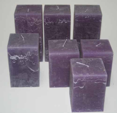 1-B-Ware!!! Posten 7x Rustik-Kerze viereckig groß lila-violett
