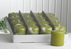 Sparpack: 16x Stumpenkerze 7 x 6 cm Ø, pistaziengrün (dunkel)