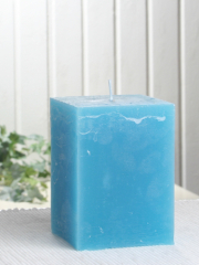 Sparpack: 6x Rustik-Kerze viereckig 10x7,5x7,5cm meerblau-petrol