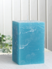 Sparpack: 6x Rustik-Kerze viereckig 12x7,5x7,5cm meerblau-petrol