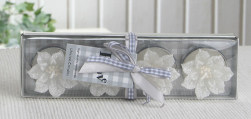 4er-Pack Deko-Kerze / Teelicht "Christrose", Weiß mit Glitter