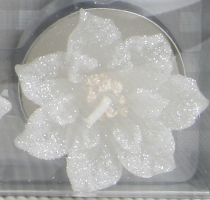 4er-Pack Deko-Kerze / Teelicht "Christrose", Weiß mit Glitter