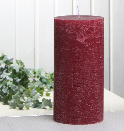 1-B-Ware!!! Rustik-Stumpenkerze, 20 x 10 cm Ø, rubinrot-bordeaux