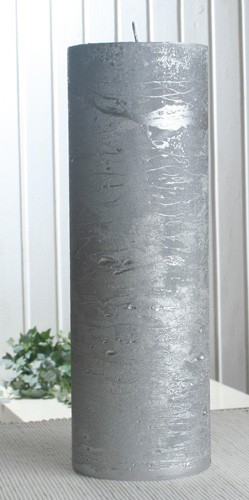 Rustik-Stumpenkerze, 30 x 10 cm Ø, silber-metallic