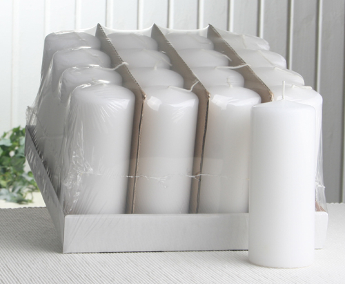 1-B-Ware!!! Sparpack: 16x Stumpenkerze 15 x 6 cm Ø, weiß