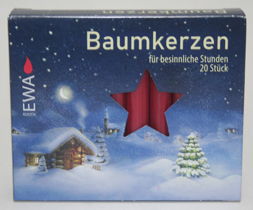 EWA-Baumkerzen, (20er Pack), 10,5 x 1,3 cm Ø, Dunkelrot