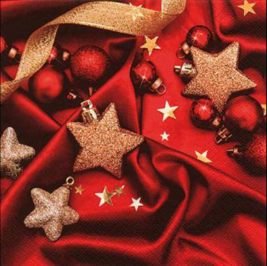Cocktail-Serviette 24 x 24 cm, Baubles on Red Silk, ti-flair