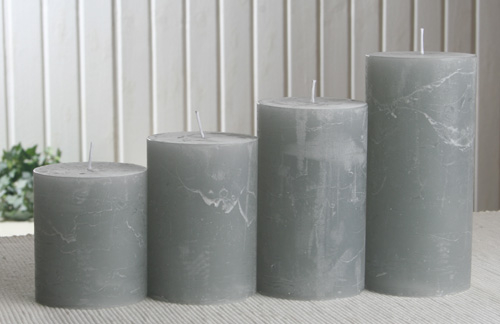 1-B-Ware: Rustik-Stumpenkerzen-Adventsset, groß, 7 cm Ø, grau