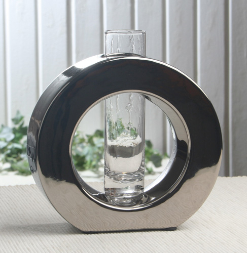 Vase OVAL mit Reagenzglas "Silvery Collection", ca. 16 x 14,5 x 5 cm (BxHxT)