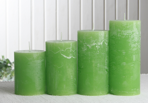 1-B-Ware: Rustik-Stumpenkerzen-Adventsset, mittel, 6 cm Ø, apfelgrün