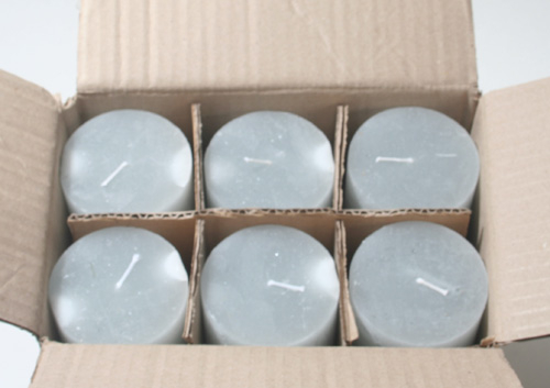 Posten 574: 1-B-Ware, 6 x Rustik-Kerzen 20 x 7 cm Ø, grau