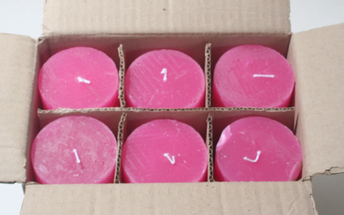 Posten 500: 1-B-Ware, 6 x Rustik-Kerzen 20 x 7 cm Ø, pink