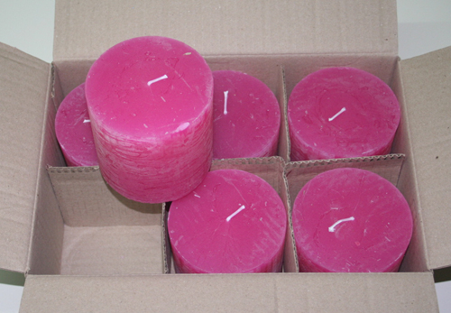 Posten 569: 1-B-Ware, 6 x Rustik-Kerzen 10 x 10 cm Ø, pink