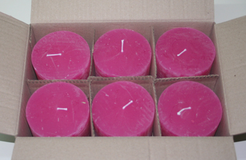 Posten 569: 1-B-Ware, 6 x Rustik-Kerzen 10 x 10 cm Ø, pink