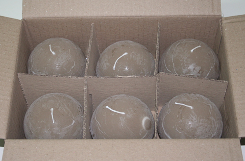 Posten 507: 1-B-Ware, 6 x Rustik-Kugelkerze 10 cm Ø, sand