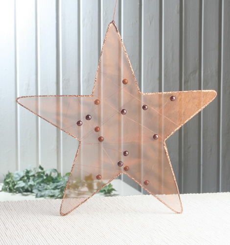 Anhänger "Organza-Stern Braun", Größe L, Braun/Glitzer/Perlen