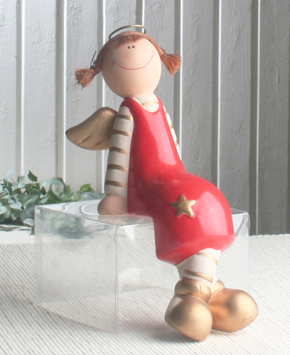 Keramik-Engel "Frieda", Kantenhocker, geringelt, groß