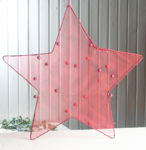 Anhänger "Organza-Stern Rot", Größe XL, Rot/Glitzer/Perlen