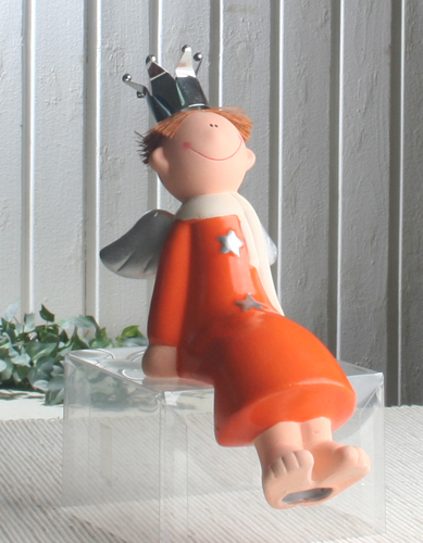 Keramik-Engel "Ben", Kantenhocker, orange