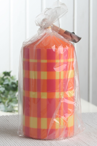 1-B-Ware!!! Stumpenkerze "LineCross", 13 x 7 cm Ø, orange, Linien