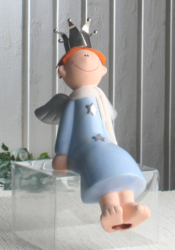 Keramik-Engel "Ben", Kantenhocker, blau