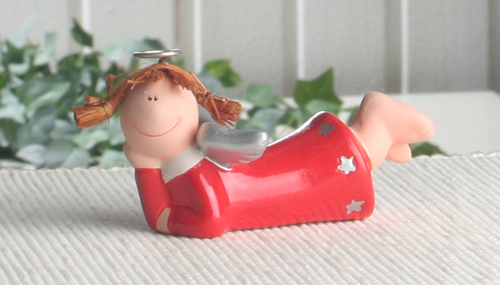 Keramik-Engel "Marie", liegend, KLEIN, rot