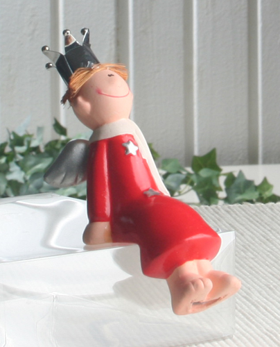 Keramik-Engel "Ben", Kantenhocker, KLEIN, rot