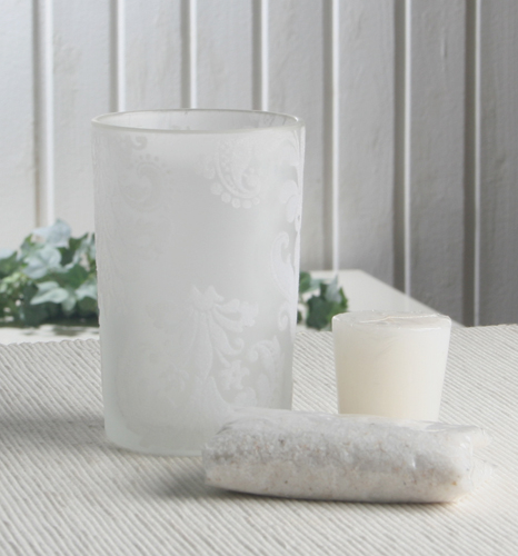 Windlicht-Set "Ornament" (Glas, Dekosand, Kerze), ca. 12 x 7,5 cm Ø