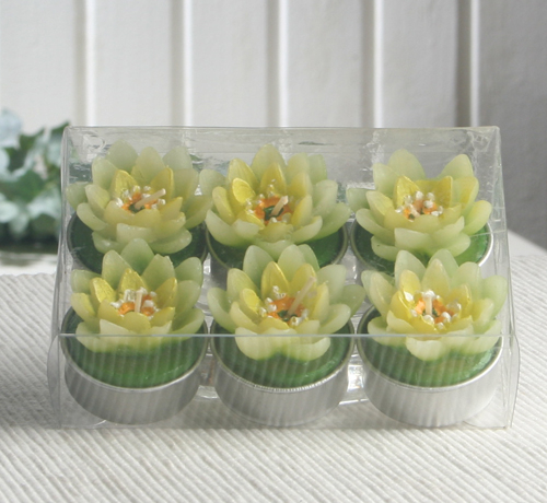 6er-Pack Dekokerze / Teelicht "Lotusblüte", grün