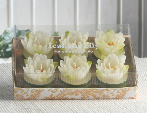 6er-Pack Dekokerze / Teelicht "Lotusblüte", WEISS