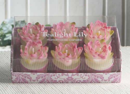 6er-Pack Dekokerze / Teelicht "Lotusblüte", ROSA