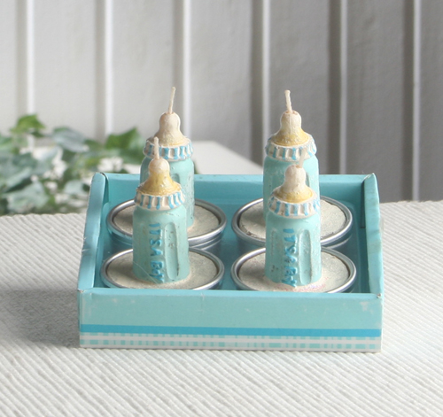 4er-Pack Dekokerze / Teelicht Babyflasche "It's a boy", blau