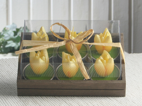6er-Pack Dekokerze / Teelicht "Tulpe", GELB