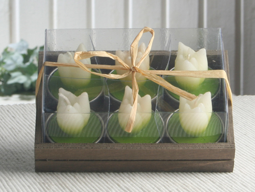 6er-Pack Dekokerze / Teelicht "Tulpe", WEISS