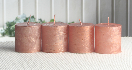 SET: 4x Rustik-Stumpenkerze, 5 x 5 cm Ø, kupfer-metallic