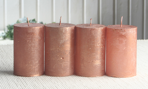 SET: 4x Rustik-Stumpenkerze, 8 x 5 cm Ø, kupfer-metallic
