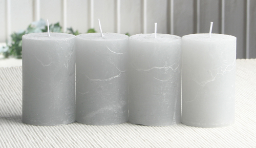 SET: 4x Rustik-Stumpenkerze, 8 x 5 cm Ø, grau