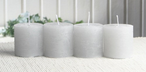 SET: 4x Rustik-Stumpenkerze, 5 x 5 cm Ø, grau