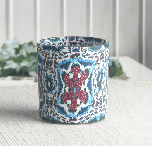 Gemustertes Kerzenglas, Blau-Rot