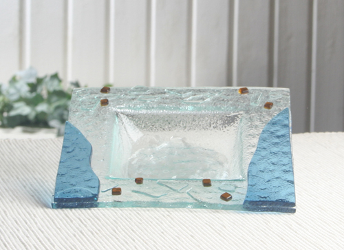 Glas-Schale "Mosaik", klar-blau-braun