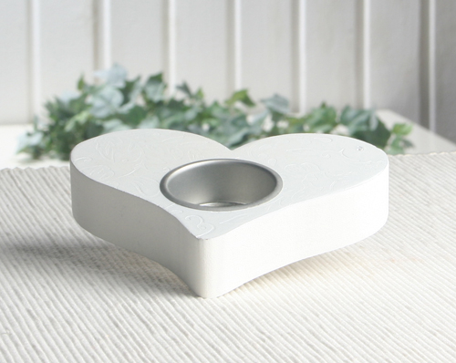 Teelichthalter "Herz" mit Ornamenten, weiß