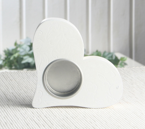 Teelichthalter "Herz" mit Ornamenten, weiß