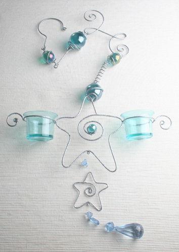 Hängedeko "Stern" mit 2 Kerzengläsern, SILBER/TÜRKIS Hängedeko "Stern" mit 2 Kerzengläsern, SILBER/TÜRKIS