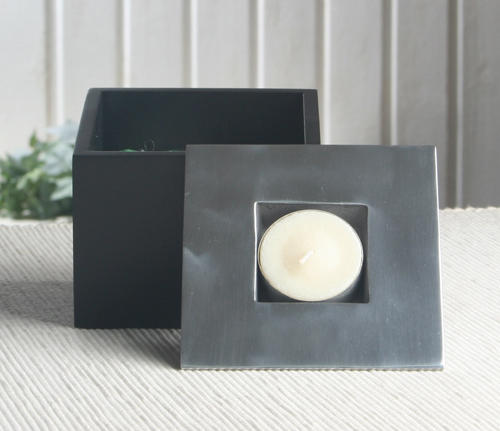 Eckiger Teelichthalter "Cube", schwarz/silber