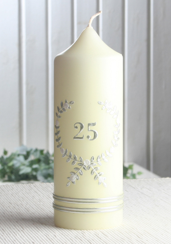 Jubiläumskerze "25 Jahre", 20 x 7 cm Ø, elfenbein, silber