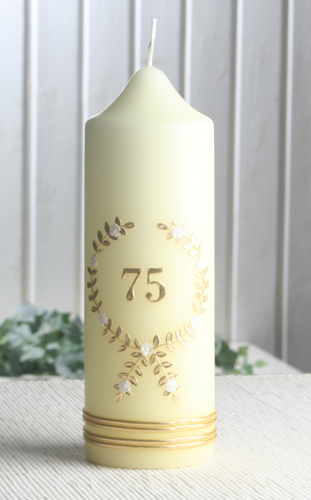 Jubiläumskerze "75 Jahre", 20 x 7 cm Ø, elfenbein, gold