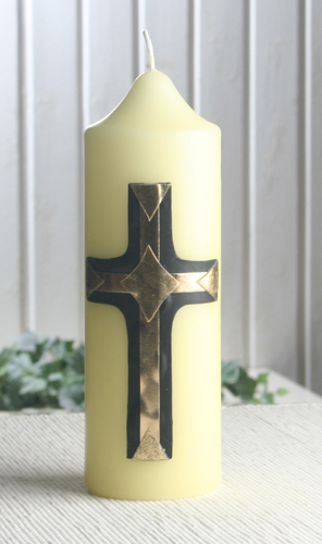 Trauerkerze "Kreuz", 20 x 6,5 cm Ø, schwarz-gold