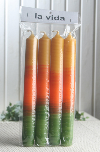 4er-Pack Stabkerze "Meno", ca. 20 x 2,2 cm Ø, olive-orange-curry