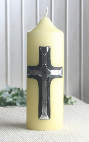 Trauerkerze "Kreuz", 20 x 6,5 cm Ø, schwarz-silber
