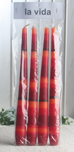 4er-Pack SPITZkerze "Paso", ca. 24 x 2,2 cm Ø, orange-rot-bordeaux-mocca
